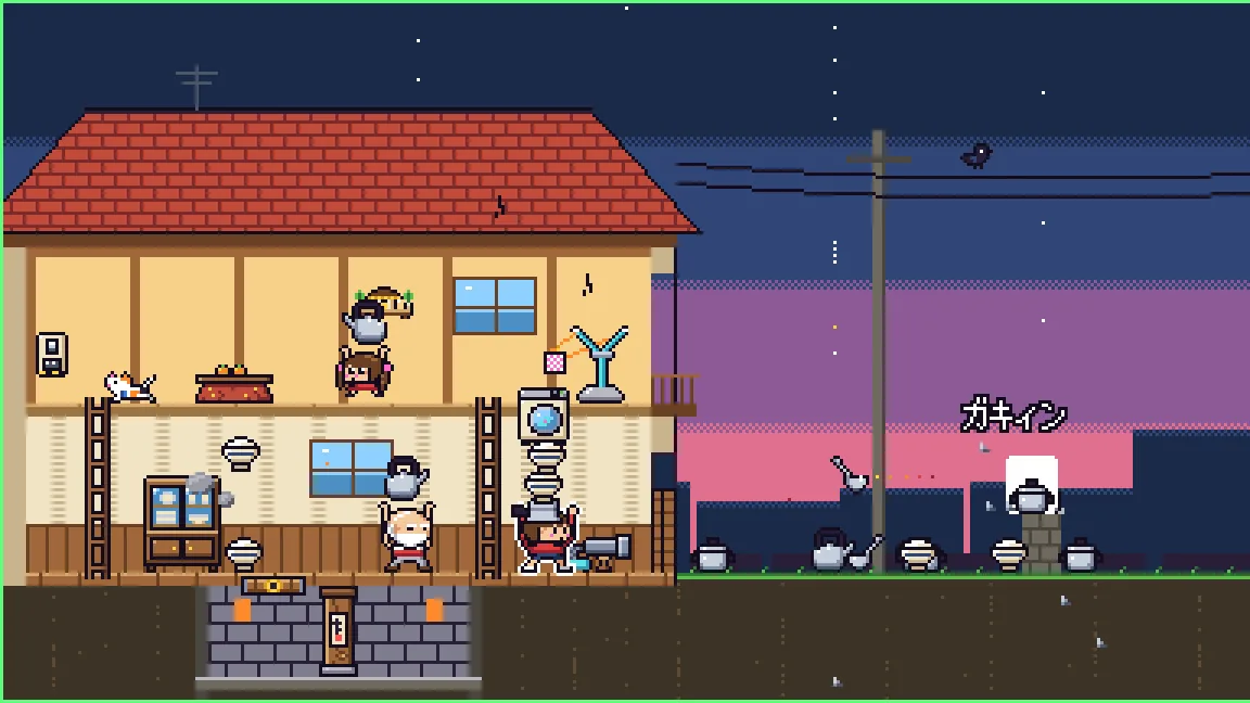 実際のゲーム画面: 同じ弾 3 つで しんか! 洗濯機を撃ちこむ